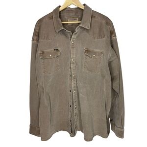 Poncho performance denim Brown pearl snap  Button-Up Shirt